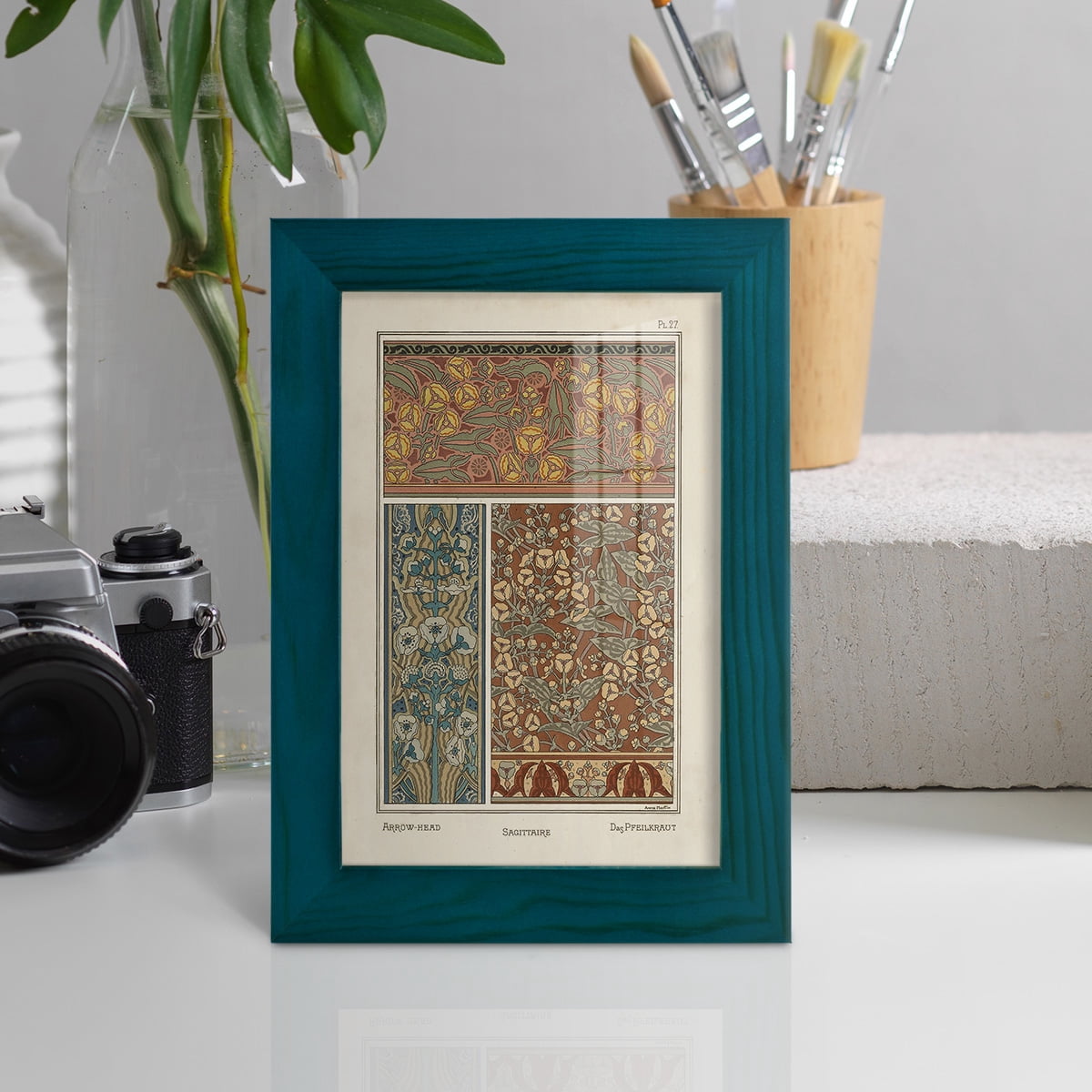 Nouveau Decorative II - Framed Print w/glass - Ocean Blue