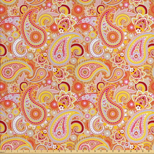 Orange Fabric by The Yard, Design Elements Traditional Paisley Floral
