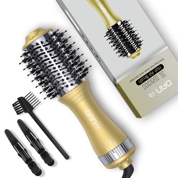 DAN Nano Titanium Hair Dryer Brush Dual Voltage Travel Blow Dryer Brush,Mini Oval Hot Air Brush,2 inch One Step Hair Volumizer Straightener