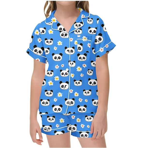 Odeerbi 2-12 Años Pijama de Satén de Verano Para Niña Con Solapa de Muesca, Camisas de Manga Corta, Pantalón Corto, Estampado de San Valentín, Ropa de Dormir