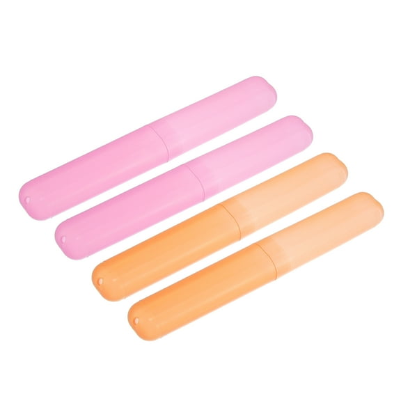 Vocoste 4 Pcs Plastic Lightweight Traveling Toothbrush Holders Case for Travel Business 7.48"x1.06" Orange Pink