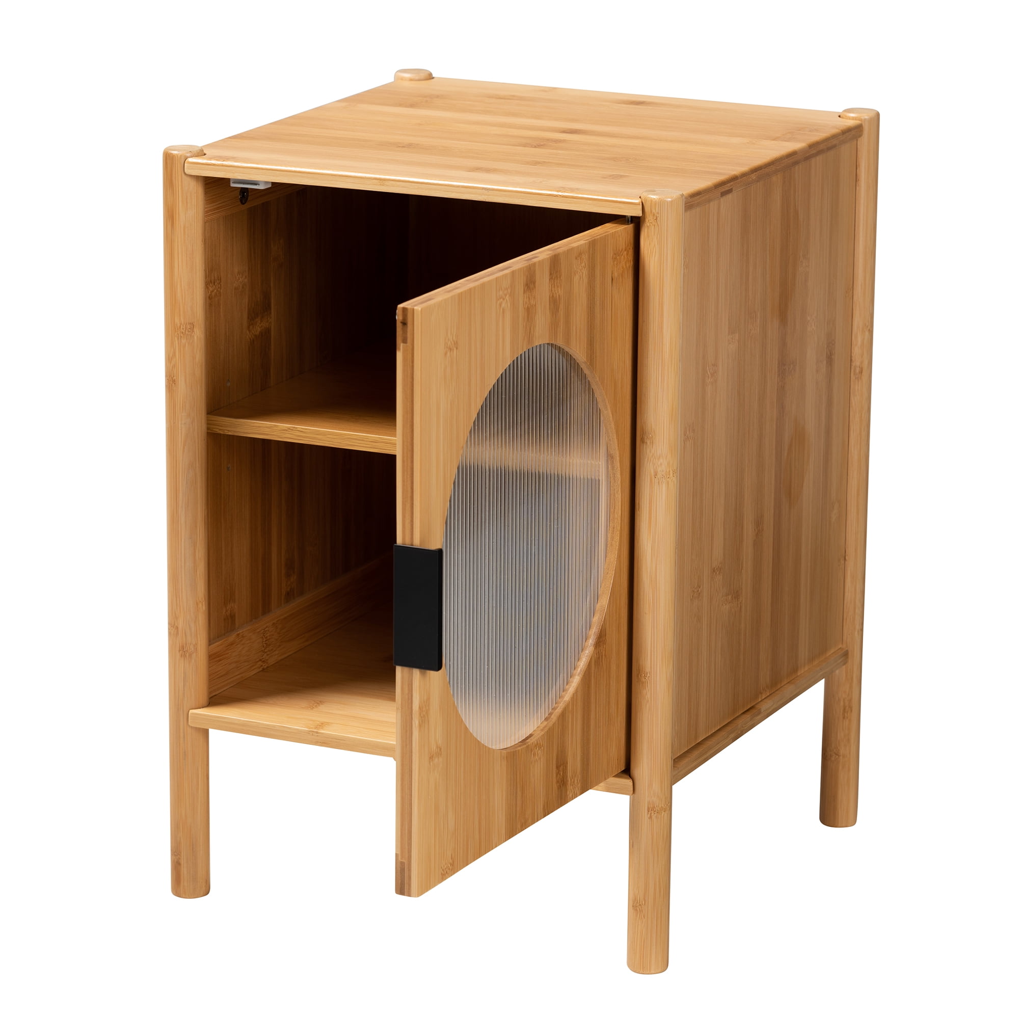 Baxton Studio Naresh Mid-Century Modern Transitional Natural Brown Bamboo Wood 1-Door End Table