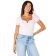 thumbnail image 6 of Celebrity Pink Women's Square Neck Ruffle Trim Puff Sleeve Bodysuit, Sizes XS-XXXL, 6 of 7