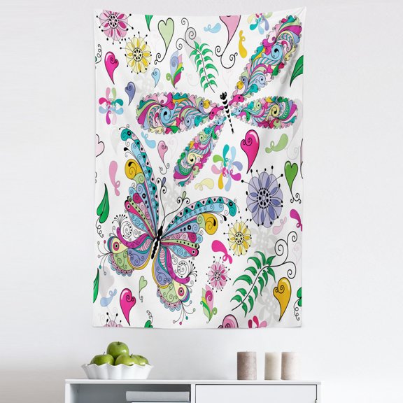 Butterfly Tapestry, Butterfly Dragonfly Paisley Complex Motifs with Diverse Lines Art Image, Fabric Wall Hanging Decor for Bedroom Living Room Dorm, 5 Sizes, Multicolor, by Ambesonne