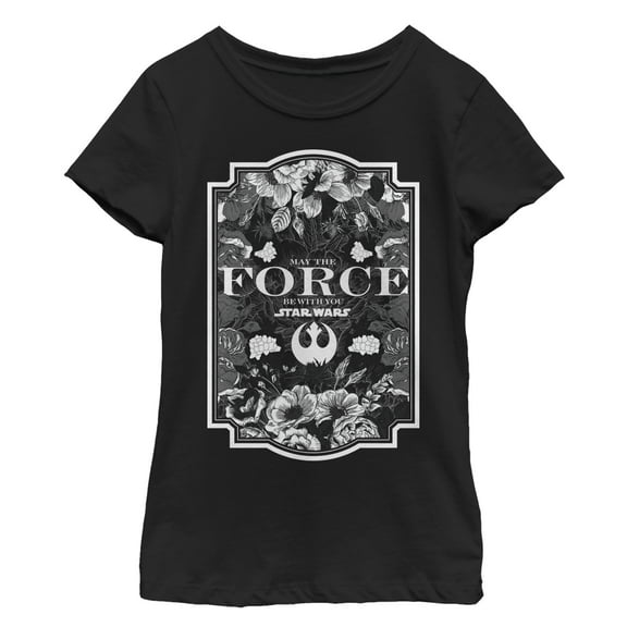 Girl's Star Wars Force Be With You Floral Scene  Graphic Tee Black Medium