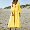 thumbnail image 5 of Fewfanhot Dresses for Women Casual Comfy Cotton Crew Neck 3/4 Sleeve Tunic Beach Long Dresses, 5 of 9