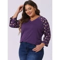 thumbnail image 2 of DARING DIVA Women's Plus Tops Casual Floral V Neck Spring Raglan Top 1X Purple, 2 of 6