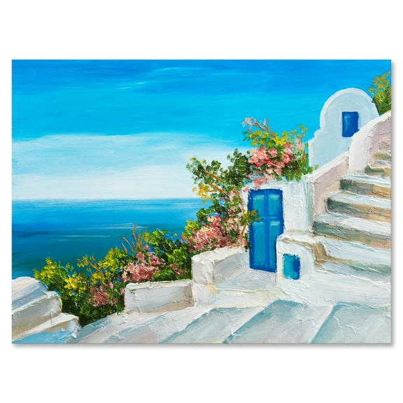 Designart ' House With Colorful Flowers Near The Sea IV ' Nautical & Coastal Canvas Wall Art Print