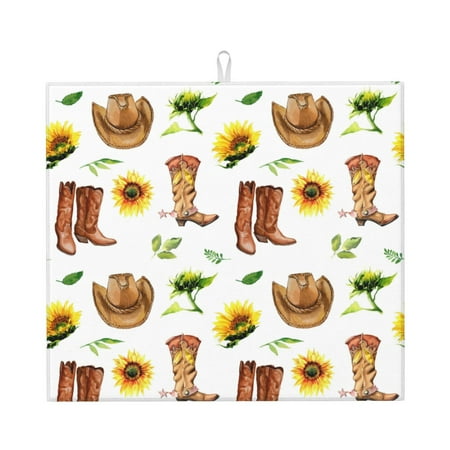 

Pofeuu Rustic Western Charm Print Ultra Water Absorbent Microfiber Dish Drying Mat Drying Mat for Kitchen Kitchen Counter Accessories