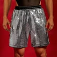 thumbnail image 2 of RYDCOT Mens Metallic Shorts 5" Shiny Holographic Disco Shorts Outfit Sparkly Rave Hot Summer Thin Breathable Shorts Silver, 2 of 7