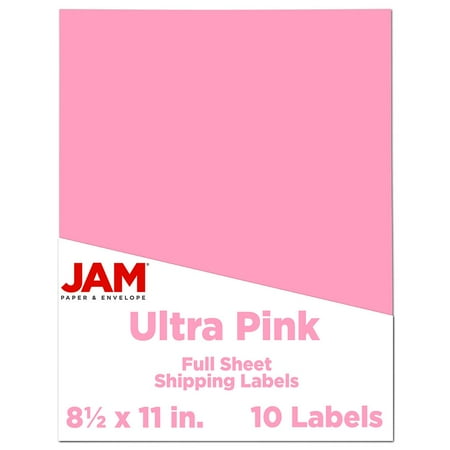 JAM Paper Full Page Labels, 8.5 x 11, Pink, 10/Pack