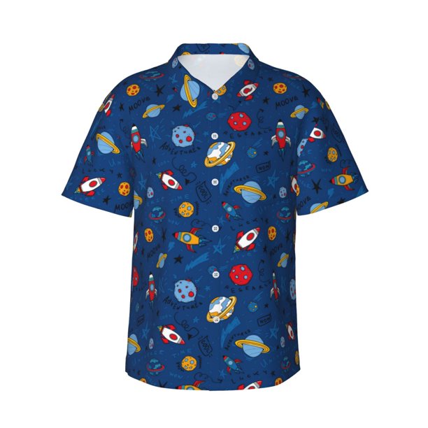 Balery Space Camisas hawaianas de manga corta para hombre, camisas playeras de corte holgado, camisas de vacaciones con botones,Small