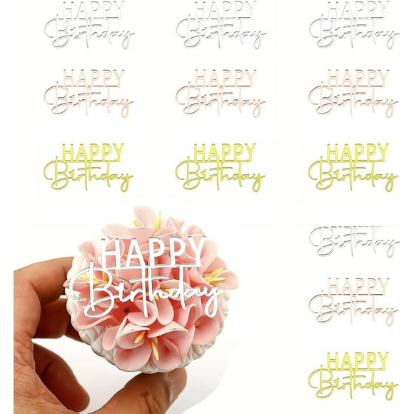 12pcs Happy Birthday Cake Topper Mirror Acrylic Cupcake Pick Gold Mini Cake Decoration For Birthday Party Supplies