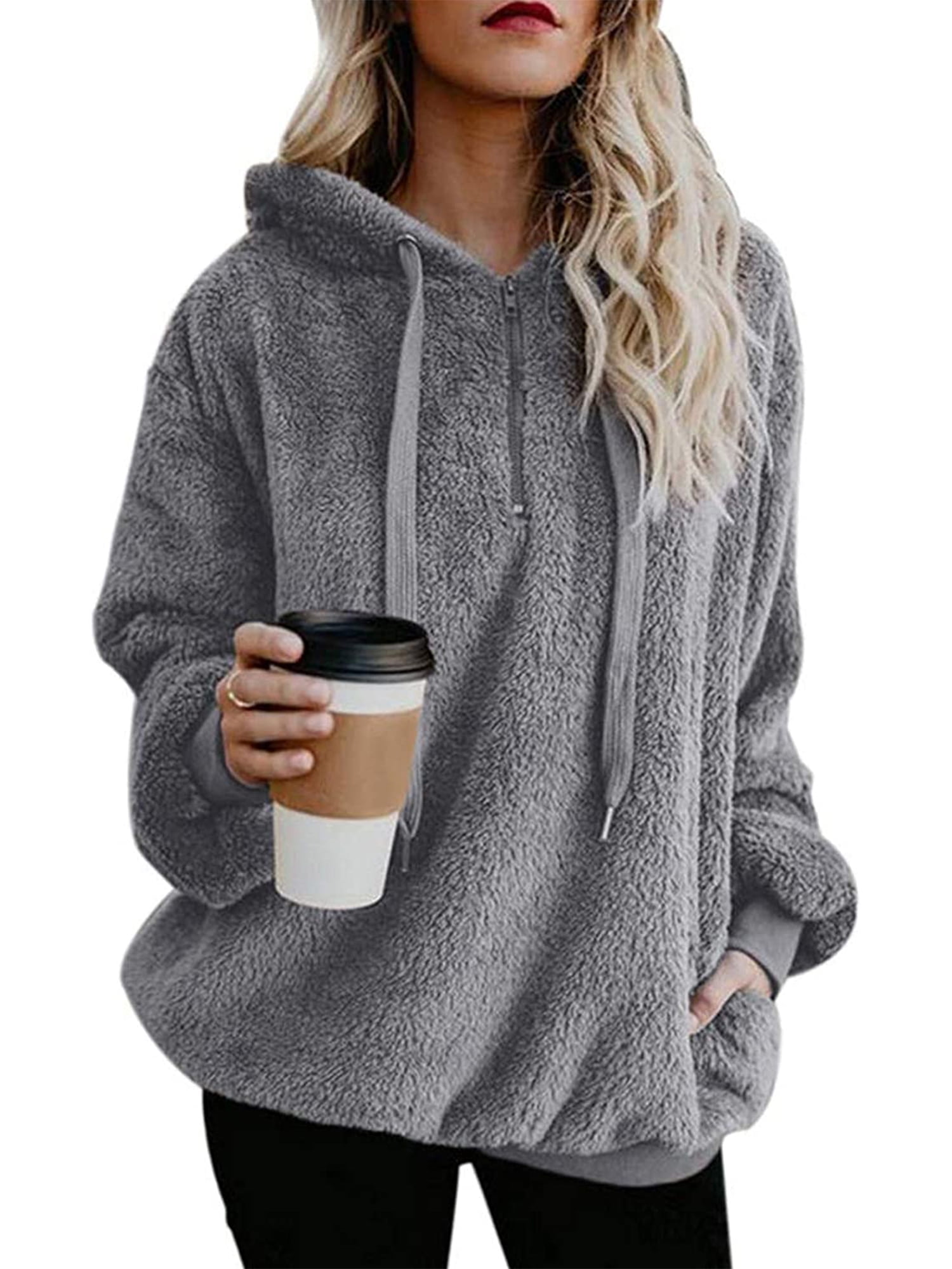grey fuzzy hoodie