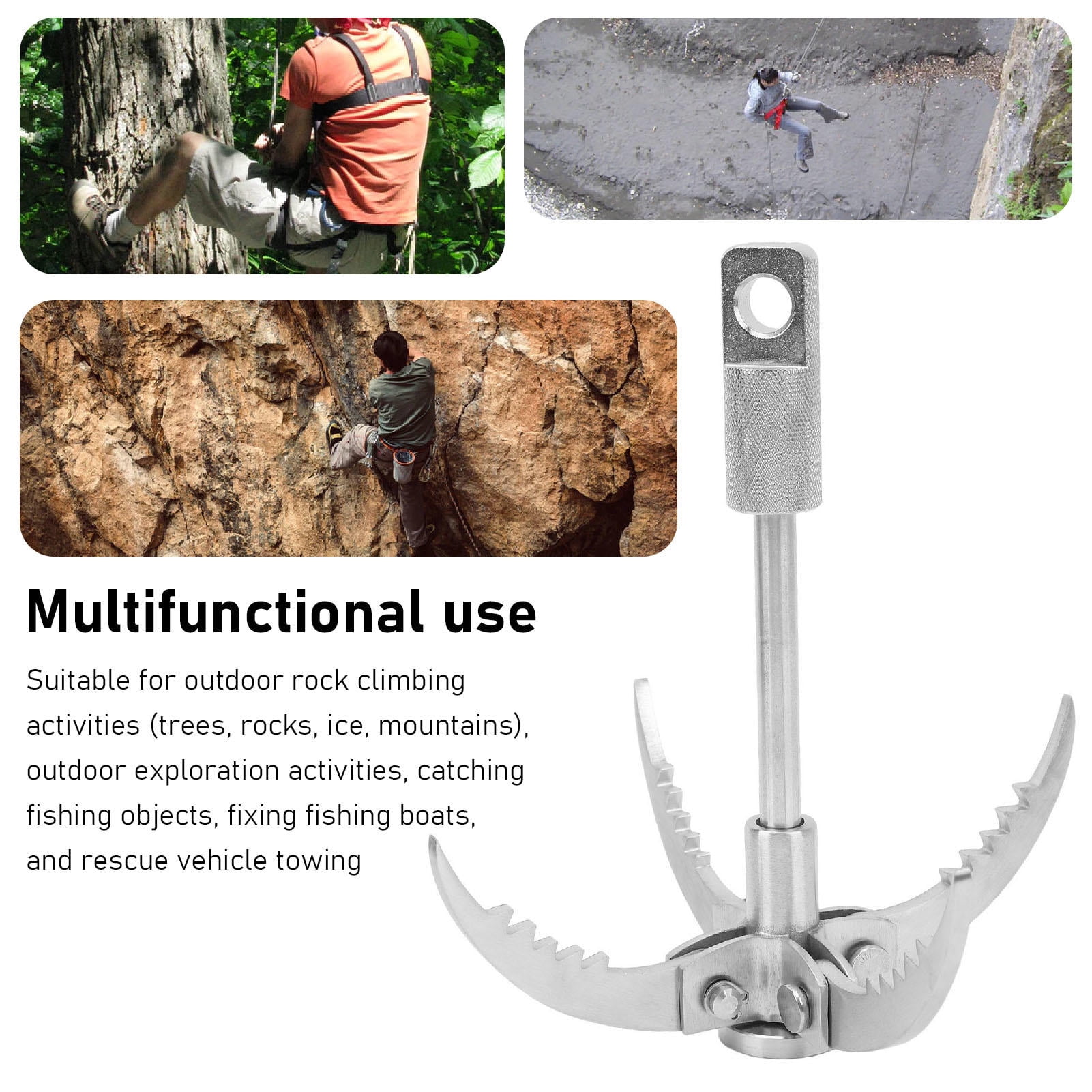 LAZIOEGR Compact 4‑Claw Stainless Steel Folding Grappling Hook – Durable Outdoor Survival Gear for Hiking, Camping, Climbing, Rescue & Exploration
