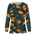 thumbnail image 4 of Womens Tops Casual Loose Fitting Pleated Round Neck Trendy Floral Print Long Sleeve Round Neck T-Shirt Tunic Tops,Yellow,XL, 4 of 5