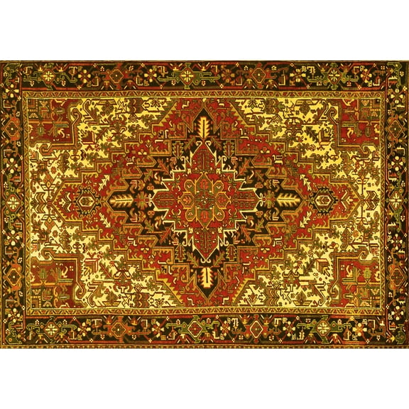 Ahgly Company Machine Washable Indoor Rectangle Persian Yellow Traditional Area Rugs, 5' x 7'