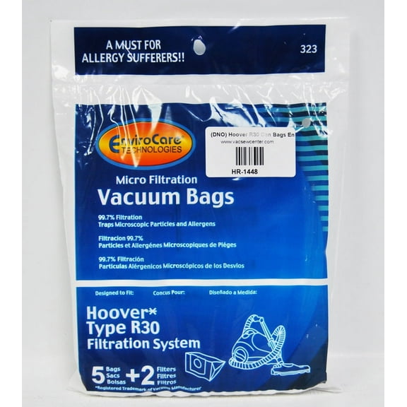Hoover Type R 30 Canister Vacuum Cleaner Bags, EnviroCare Replacement Brand Bags, designed to fit Hoover Canister Type R-30, 99.7 Microfiltration, 5 bags & 2 filters in pack