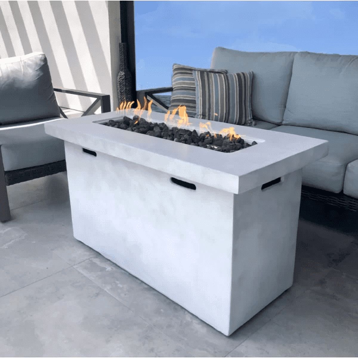 E-Western 25 Inch H x 42 Inch W Fiber Reinforced Concrete Propane Outdoor Fire Pit Table for Garden Outdoor Heating