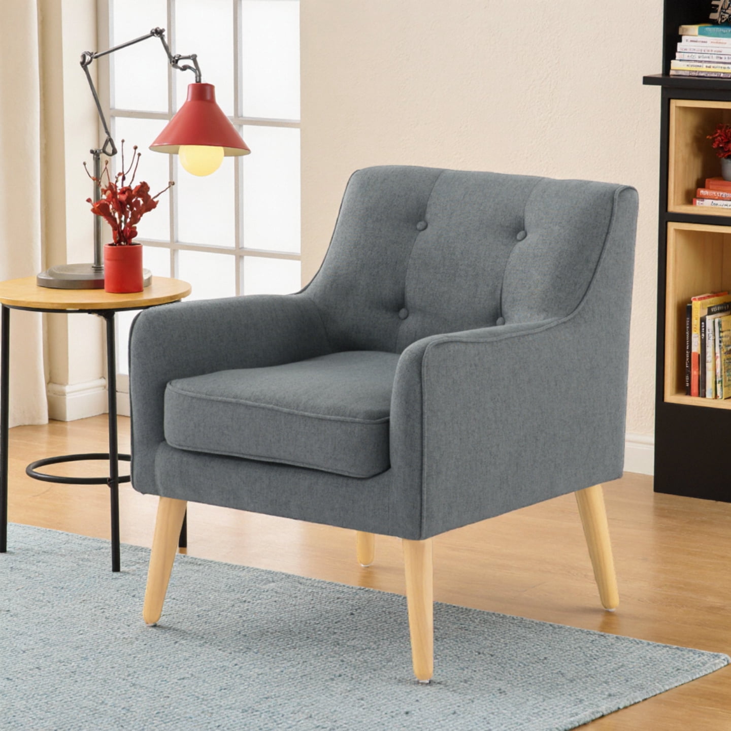 Gewnee 24.41”Modern Accent Chair,Upholstered Comfy Single Cahir with Tufted Ergonomic Backrest,High-Density Foam Seat for Small Spaces & Apartments.Dark Grey