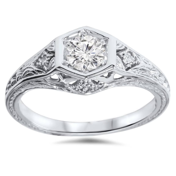 Pompeii 3/8ct Art Deco Diamond Engagement Ring 14K White Gold (G/H,I1-I2)