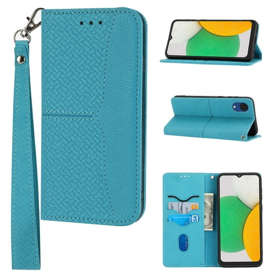 Feishell for Samsung Galaxy A03 Core Phone Case with Wrist Strap,for Women Men,Shockproof Protective Premium PU Leather Magnetic Closure Flip Kickstand Credit Card Slots Wallet Phone Case,Blue