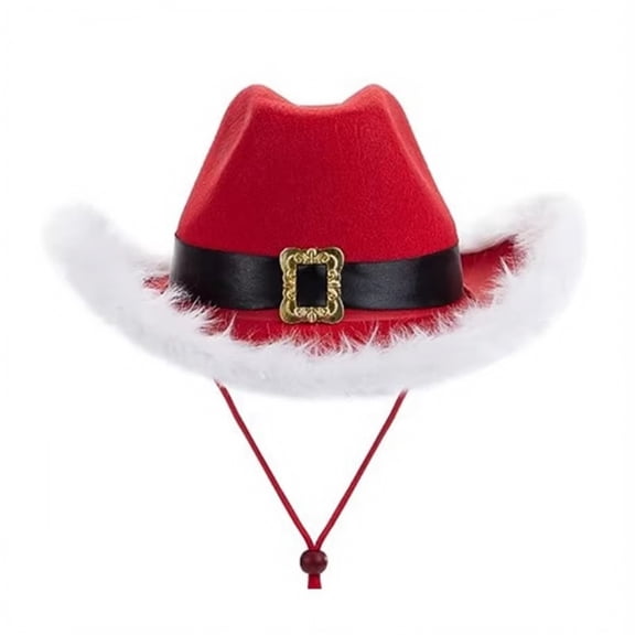 Kamentoy Women Red Christmas Hat Western Cowboy Hat Cowboy Hat Christmas Costume Santa Hat Western Hat For Holiday Party Xmas Cosplay Stage Performance Hat