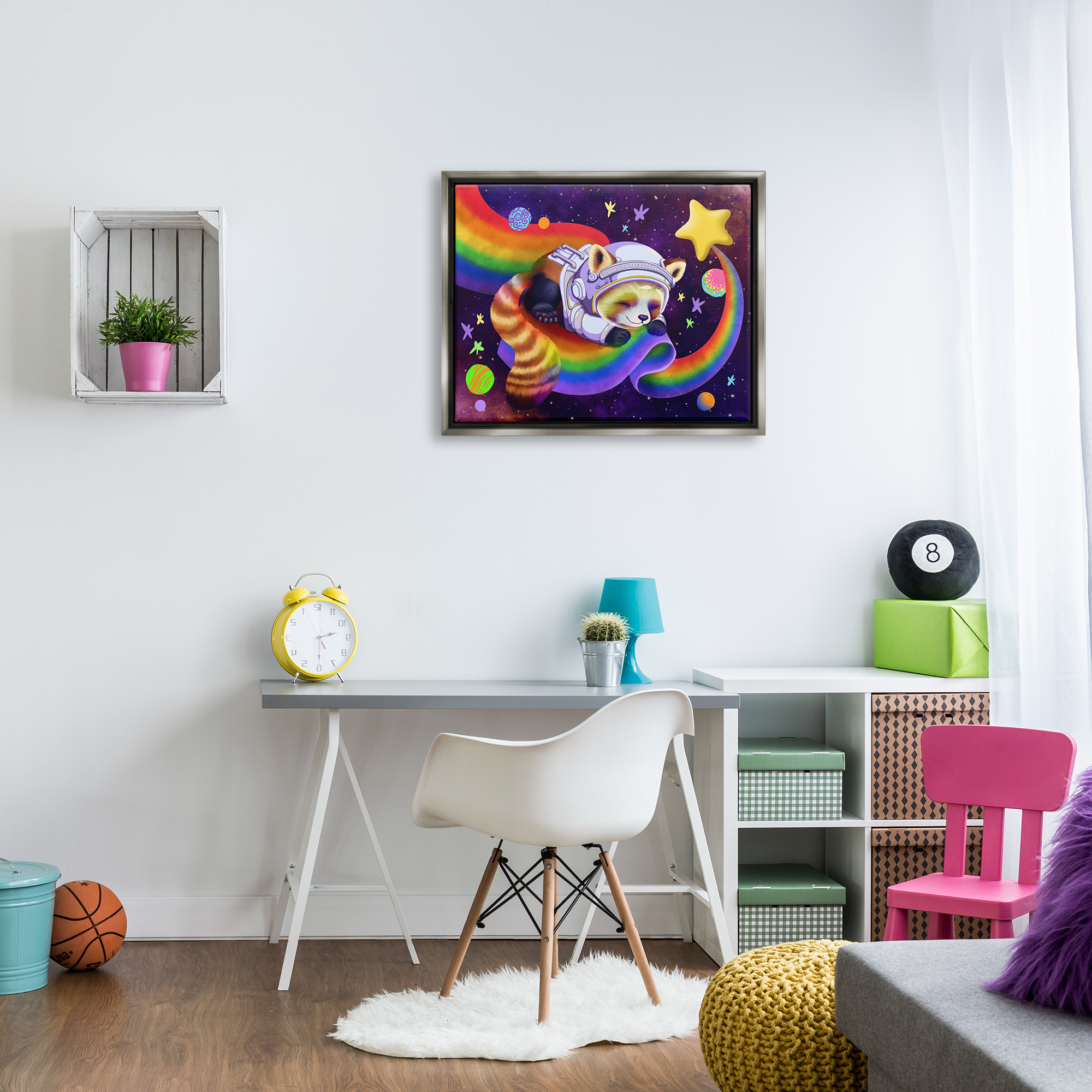 Stupell Industries Red Panda Rainbow Animals & Insects Painting Gray Floater Framed Canvas Art Print Wall Art, 31 x 25