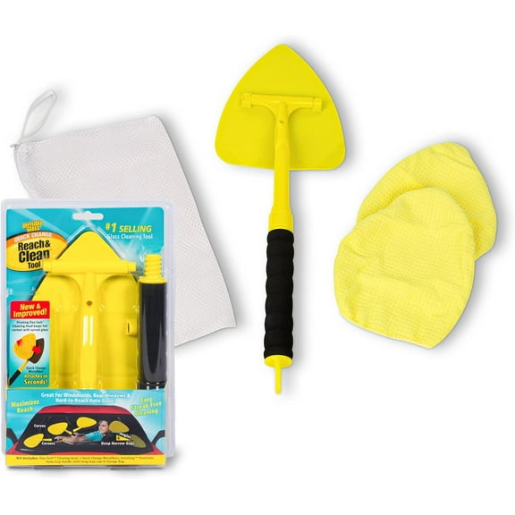 Invisible Glass 95160 Reach & Clean Glass Windshield Cleaner Tool Kit With Extendable Handle, (2) Reusable Quick Change Microfibers,