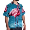 thumbnail image 2 of Flamingo Tropical Rainforest Men's Short Sleeve Button Down Poplin Casual Beach Shirts, 2 of 6