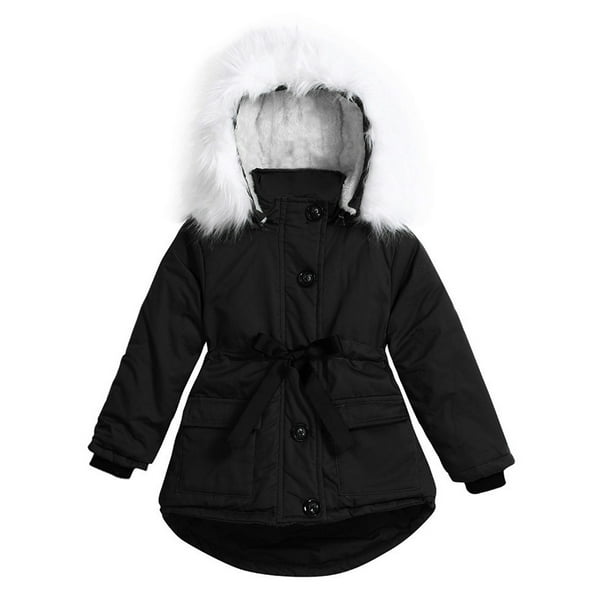Xzngl Baby Girl Coats Baby Girl Fur Hooded Tops Jacket Padded Coat Kids Long Thick Warm Jacket Parkas Baby Girl Jacket Kids Fur Coats Black