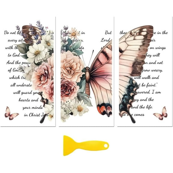 Rub on Transfer Decal Sticker for Furniture Craft Decor 6"x12" Bible Text with Butterfly Flower 3Pcs Waterproof UV DTF Transfer for Drawer Dresser Glass Porcelain Wood Plastic Colorful
