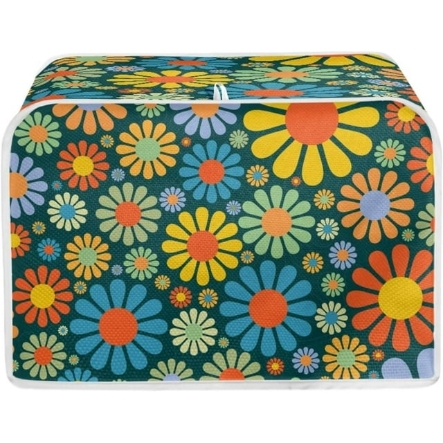 UNICEU Universal Four Slice Toaster Cover Abstract Hippie Daisy Flower Blossom Print Soft Kitchen Appliance Cover Dust Proof Protector