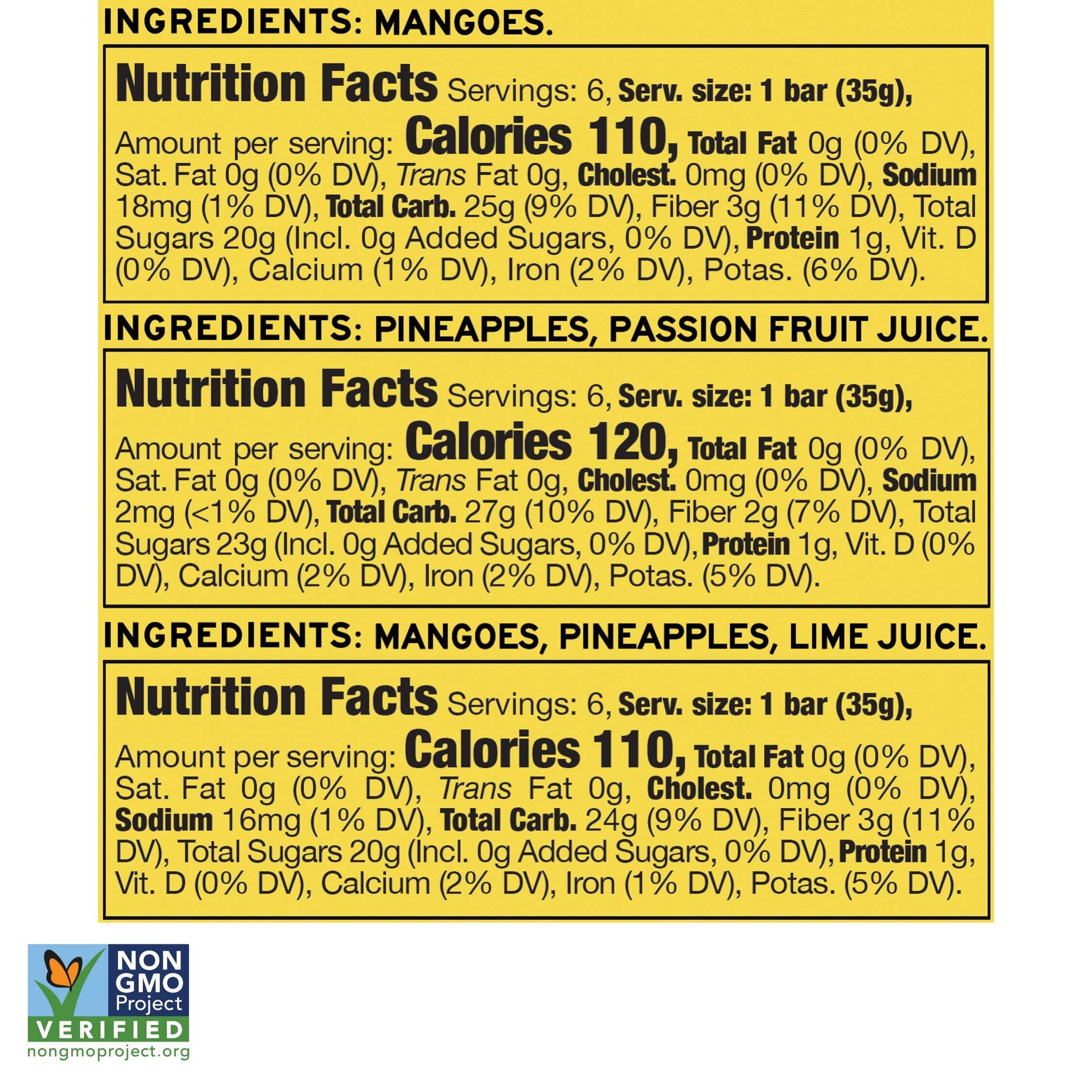 South 40 Snacks Tropical Chewy Dried Fruit Bars, Variety Mix of 3, 18 pack