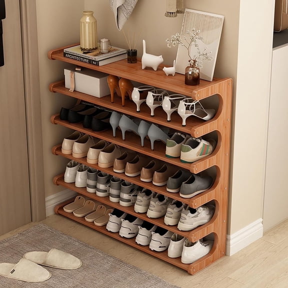 6 Tiers Shoe Racks, Bamboo Vertical Shoe Rack Organizer for Closet Floor, Wooden Stackable Shoe Storage Shelves, for Entryway, Hallway, Bedroom Hallway Closet ,Multifunctional Front Door Shoe Rack