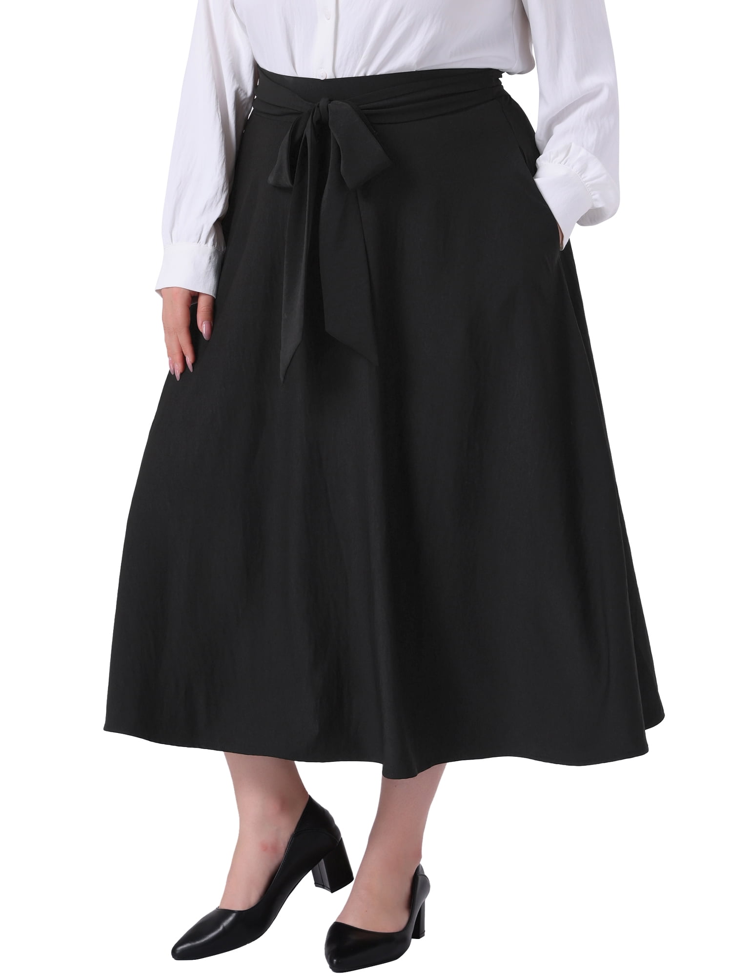 DARING DIVA Women's Plus Size High Waist A-Line Skirt with Pockets 3X Black