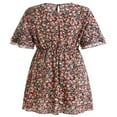 thumbnail image 4 of Femmes Été Boho Flare Flower Manches Mi-Encolure Volants Mini A-line Robe, 4 of 6