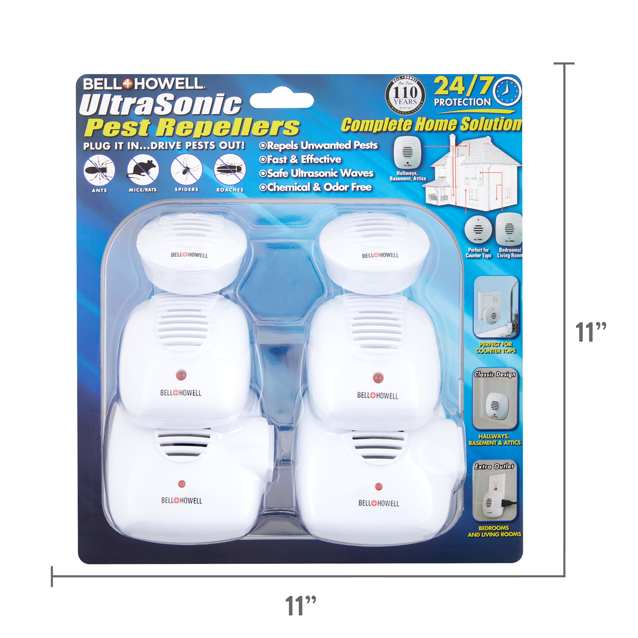 Bell and Howell Ultrasonic Pest Repellers with Extra Outlet - 3 Pack