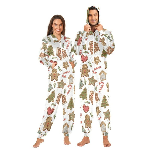 Christmas Gingerbread Man Adult onesie Pajamas, Crystal Velvet Ultra Soft Warm Jumpsuit for Men and Women