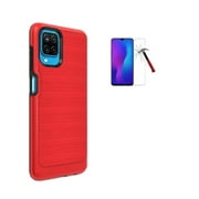 For Straight Talk Samsung Galaxy A12/ Samsung Galaxy A12 / A125M, Metallic Brushed Shock-Resistant Cover Case with Tempered Glass (Red)