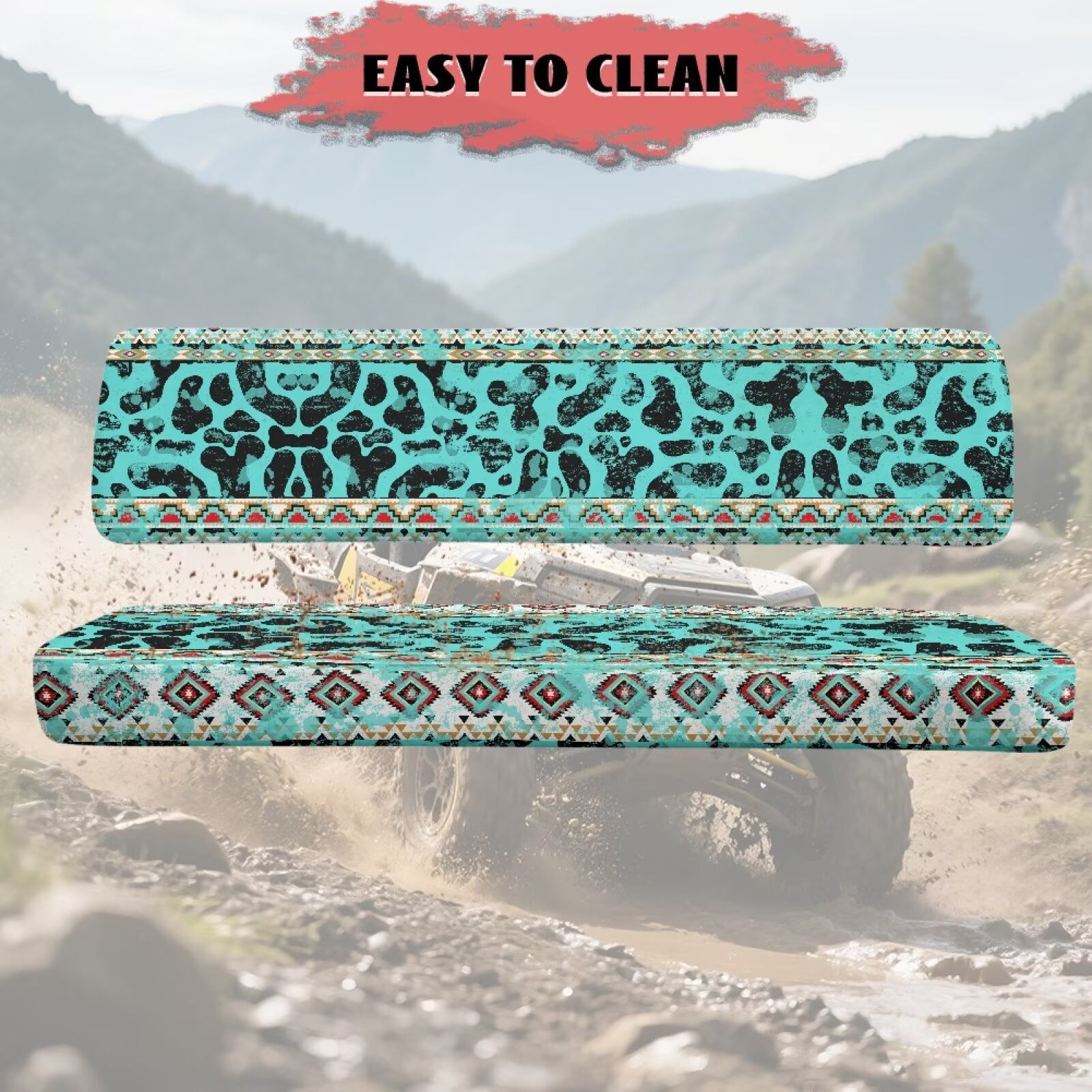Uorisanigo UTV Front Bench Seat Cover Scratch-Proof Blue Aztec Cow Print Mule Seat Cover Compatible with Kawasaki Mule 3020 2003 2002 200 UTV Pioneer Seats Accessories