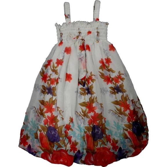 Wenchoice Girl'S White & Red Rose Shirred Dress S(1T-2T)
