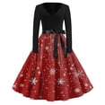 thumbnail image 2 of Women's Fashion V-Neck Relaxed-Fit Christmas Print Long-Sleeved Dress for Comfortable Holiday Fashion and Casual Outings,Red,2XL, 2 of 6