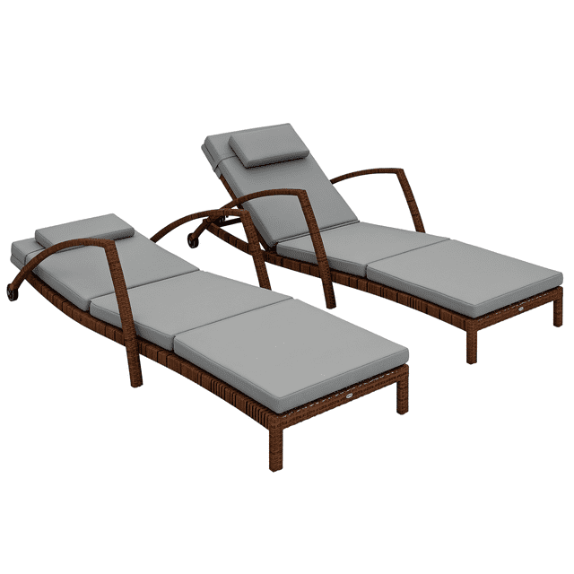 Outsunny Chaise Longue de Patio en Osier, 2 Pcs, Dossier Réglable à 5 Positions, Gris