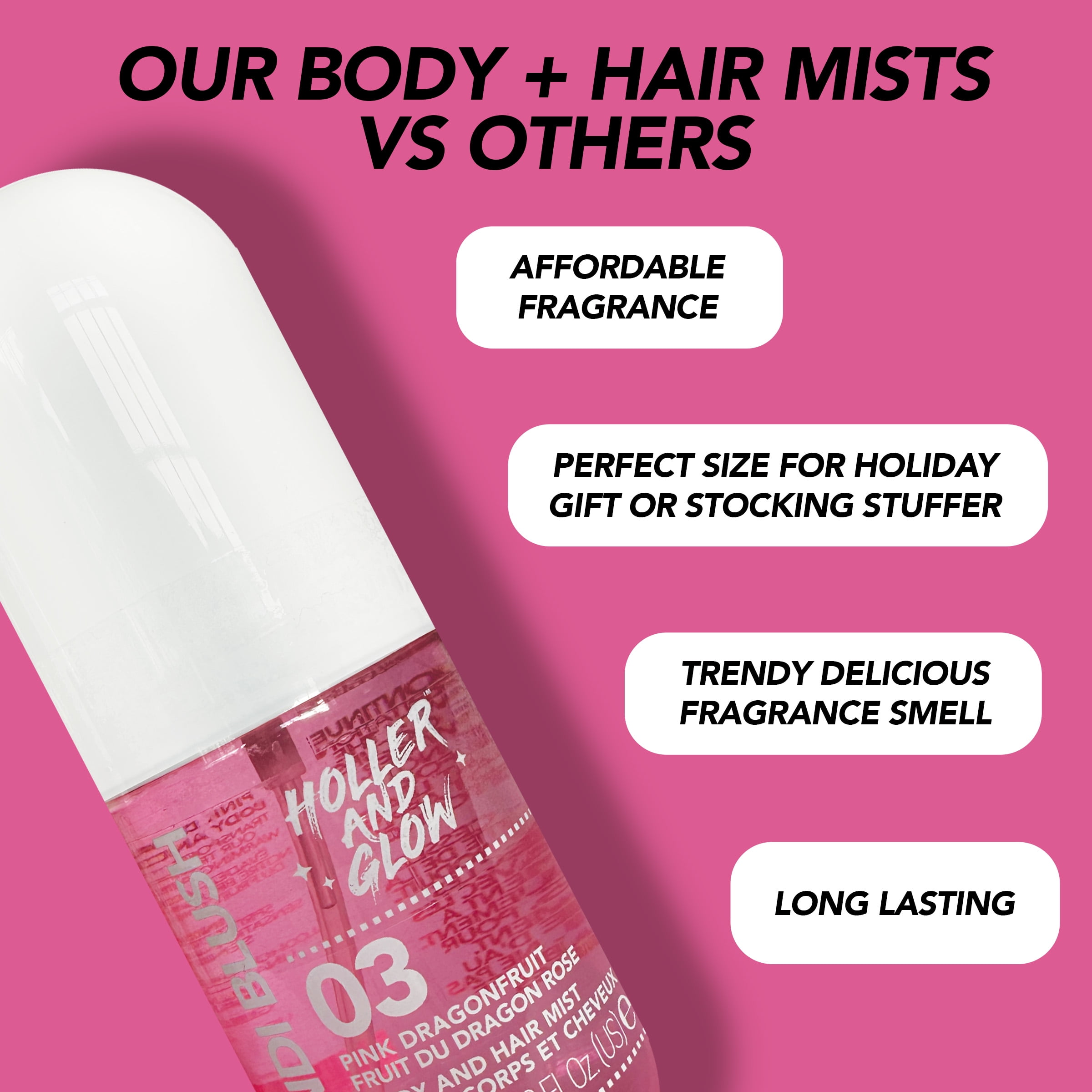 Holler and Glow Bondi Blush Pink Dragon Fruit Body & Hair Mist, 240ml/8.11 fl oz