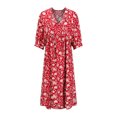 thumbnail image 4 of Blczomt Midi Dresses for Women 2025 Dressy Casual 3/4 Sleeve Red Floral A Line Formal V Neck Trendy Dresses, 4 of 6