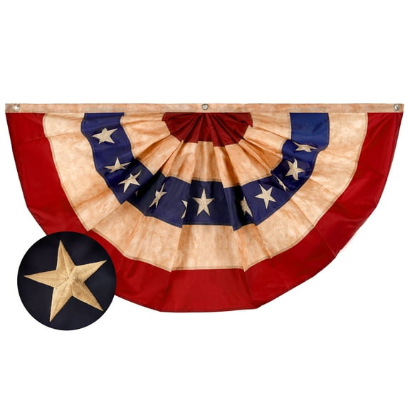 G128 3' x 6' Polyester USA Tea Stained Pleated Fan Outdoor Flag