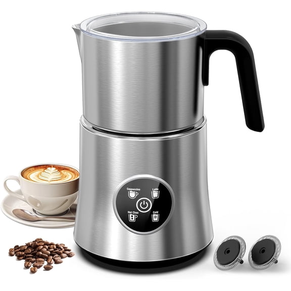 Milk Frother and Steamer, 17oz Detachable Stainless Steel Jug Electric Milk Frother, 4-in-1 Automatic Cold Foam Maker and Milk Warmer for Coffee, Latte, Cappuccino, Hot Chocolate