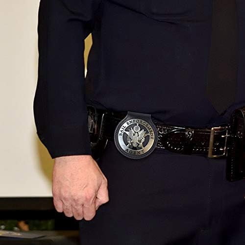 Quivanta Police Badge Holder,Cowhide Leather Universal Police Badge Holder Pocket Case with Mn-Steel Belt Clip, Hook and Loop Closure and Stainless Bead Chain Necklace- Circle Shape