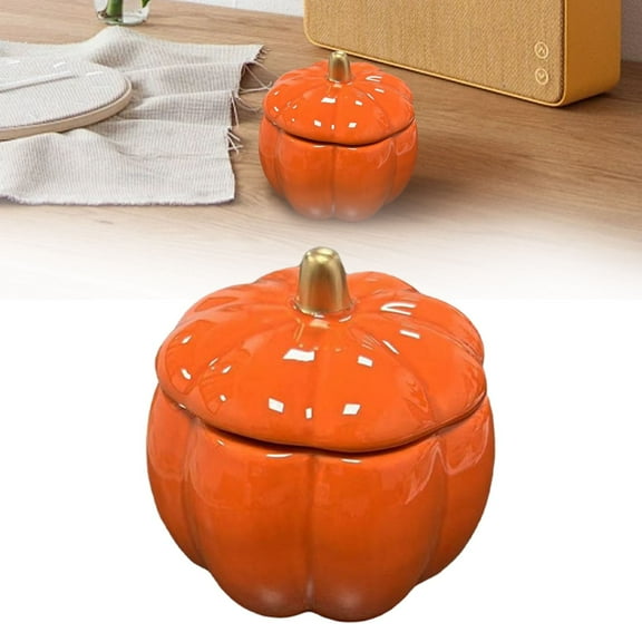 PLJFXXM Ceramic Pumpkin Jar with Lid, 3.93in Fall & Halloween Decorative Storage Container for Candles & More Orange